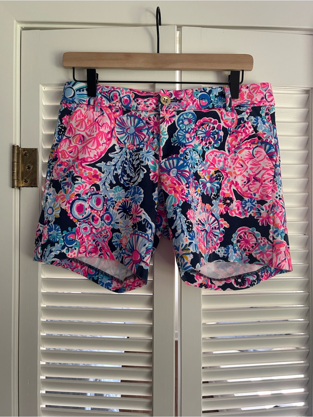 Lilly Pulitzer Jayne Knit Short High Tide Navy Pink In Turtle Amazement Size 4